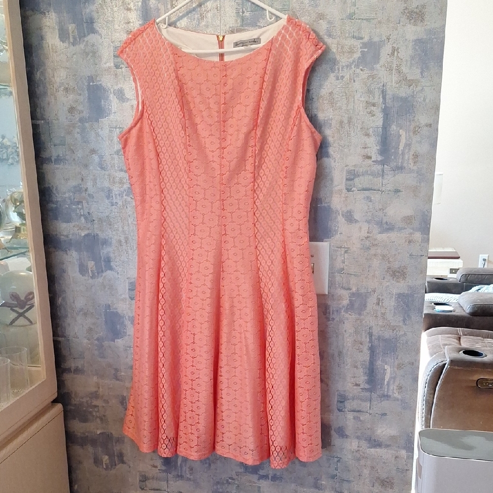Danny & Nicole Coral Lace Midi Dress